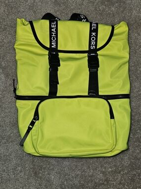Michael Kors  Neon Lime Roll-Top Backpack with Black Trim